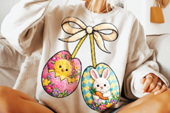 Coquette Patchwork Easter PNG, Faux Yarn Easter PNG, Bunny Product Image 5