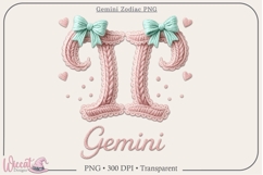 Gemini Zodiac PNG, Cozy Faux Knit Astrology Clipart, Product Image 1
