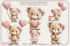 Knitted Heart Bear PNG Bundle, Faux Yarn Teddy Bears, Product Image 1