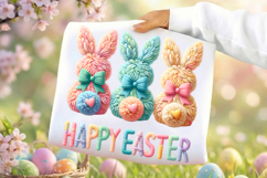 Faux Yarn Happy Easter Png, Crochet png, Latch Hook Easter Bunny Png, Coquette Bow Bunny Png,Clipart