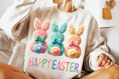 Faux Yarn Happy Easter Png, Crochet png, Latch Hook Easter Bunny Png, Coquette Bow Bunny Png,Clipart