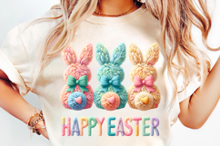 Faux Yarn Happy Easter Png, Crochet png, Latch Hook Easter Bunny Png, Coquette Bow Bunny Png,Clipart