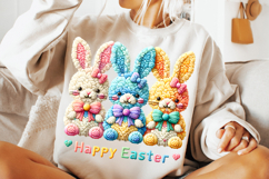 Faux Yarn Happy Easter Png, Crochet png, Latch Hook Easter Bunny Png, Coquette Bow Bunny Png, Preppy Easter Png, Faux Embroidery Easter Png