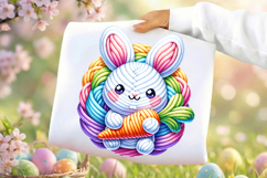 Faux Yarn Happy Easter Png, Crochet png, Latch Hook Easter Bunny Png, Coquette Bow Bunny Png,Clipart