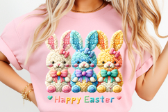 Faux Yarn Happy Easter Png, Crochet png, Latch Hook Easter Bunny Png, Coquette Bow Bunny Png, Preppy Easter Png, Faux Embroidery Easter Png