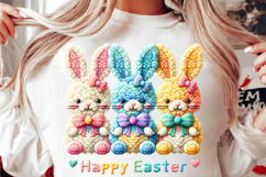Faux Yarn Happy Easter Png, Crochet png, Latch Hook Easter Bunny Png, Coquette Bow Bunny Png, Preppy Easter Png, Faux Embroidery Easter Png