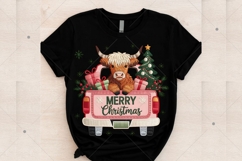 Faux Yarn Highland Cow Christmas PNG, Santa Hat Png Product Image 6
