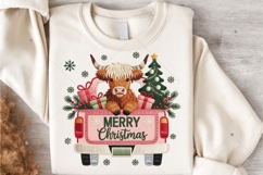 Faux Yarn Highland Cow Christmas PNG, Santa Hat Png Product Image 7