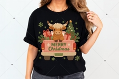 Faux Yarn Highland Cow Christmas PNG, Santa Hat Png Product Image 2
