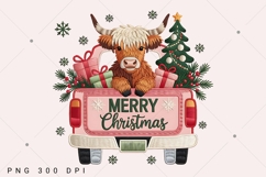 Faux Yarn Highland Cow Christmas PNG, Santa Hat Png Product Image 1