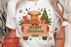 Faux Yarn Highland Cow Christmas PNG, Santa Hat Png Product Image 1