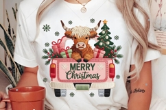 Faux Yarn Highland Cow Christmas PNG, Santa Hat Png Product Image 2