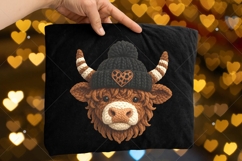 Faux Yarn Highland Cow PNG, Heart Digital Design, Valentine Product Image 5