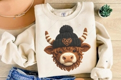 Faux Yarn Highland Cow PNG, Heart Digital Design, Valentine Product Image 6