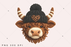 Faux Yarn Highland Cow PNG, Heart Digital Design, Valentine Product Image 1