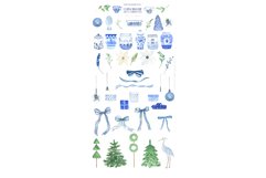 Blue Christmas Chinoiseries Watercolor Clipart Product Image 10