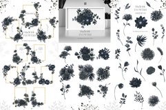 Black Ink Flowers Watercolor Clipart Product Image 6