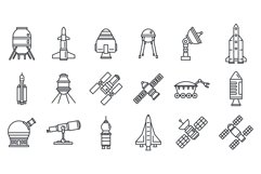 Planet space research technology icons set, outline style Product Image 1