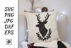 Deer SVG, Christmas Reindeer Head Silhouette PNG, JPG, DXF Product Image 3