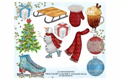 Winter Clip Art Watercolor Hand-Painted Clip Art Red Green Product Image 4