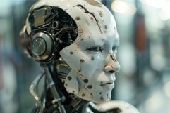 White and chrome android contemplating the future of technol Product Image 1