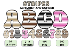 Stripes Alphabet Letters &amp; Numbers Clipart PNG 300DI Product Image 1
