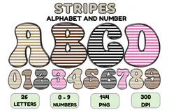 Stripes Alphabet Letters & Numbers Clipart PNG 300DI Product Image 1
