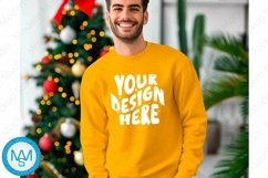 Yellow men Sweatshirt empty space Mockup, christmas Gildan Product Image 1