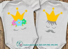 Prince Princess crown face eyelashes mustaches svg dxf png Product Image 1