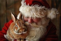 Santa claus holding a brown rabbit closeup Product Image 1