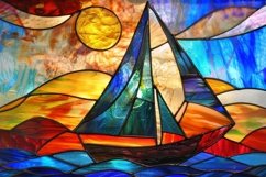 Stained Glass Boat At Sunset Background Wallpaper Product Image 1
