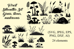 Forest Silhouettes Set: Grass, Stones &amp; Mushrooms Clipart Product Image 1