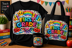 First Grade PNG | Cute Rainbow Back to School Design Product Image 1