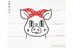 Pig with bandana svg, Pig face svg, Piglet svg Product Image 2