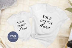 White T-shirt & Baby Bodysuit Mockup Neutral background PSD Product Image 2
