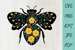 Floral bee SVG, Floral Honeybee SVG, Bee with flowers Product Image 2