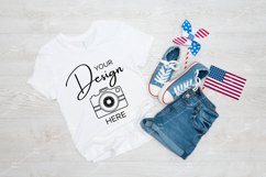 4th of July Mockup Bella Canvas 3001 White T-shirt Product Image 1