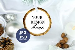 Wood Ornament Mockup PSD, White & Black Wood Ornament Mockup Product Image 1