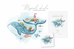Whale clipart. Watercolor nursery whale illustration Product Image 1