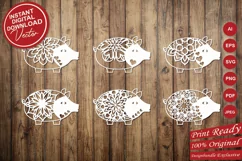 Papercut Pig Set, Mandala Pigs, Floral Pig Art Designs Product Image 5