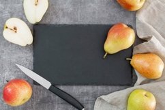 Dark food background flat lay with juicy pears. Product Image 1