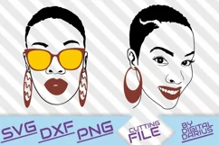 2x Afro Woman with short hair svg, Melanin, Glasses, Smile Product Image 1