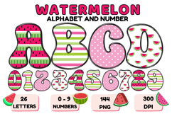 Watermelon Alphabet PNG Cute Summer Letters &amp; Numbers 300DPI Product Image 1
