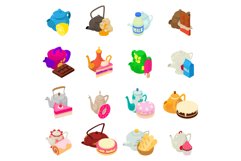 Tea day icons set, isometric style Product Image 1