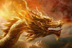 Majestic golden dragon in fiery skies Product Image 1