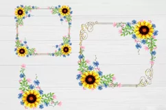 Sunflower Frames Watercolor, Clipart Border Floral Product Image 3