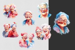 watercolor happy funny old lady clipart bundle sublimation Product Image 2