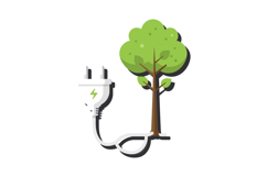 A green tree connected to a white electrical plug in a flat, Product Image 1