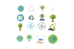 Earth-themed illustrations featuring renewable energy, recyc Product Image 1