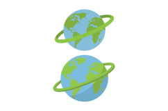 Two stylized globes with vibrant green continents and blue o Product Image 1